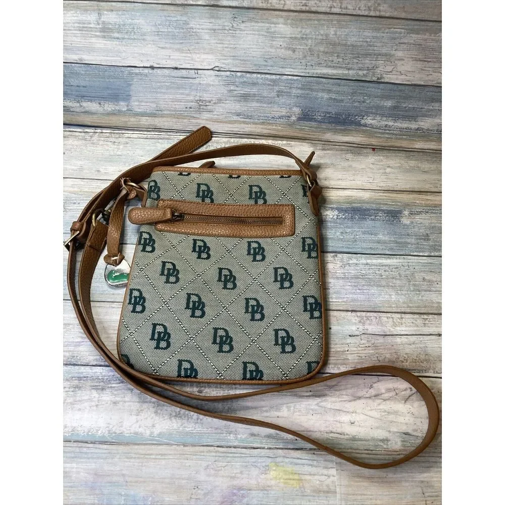 Dooney‎ & Bourke Green Signature Logo Crossbody Letter Carrier Bag Tan Leather